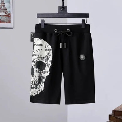Philipp Plein Men's Black Shorts With Rhinestone Skull Print