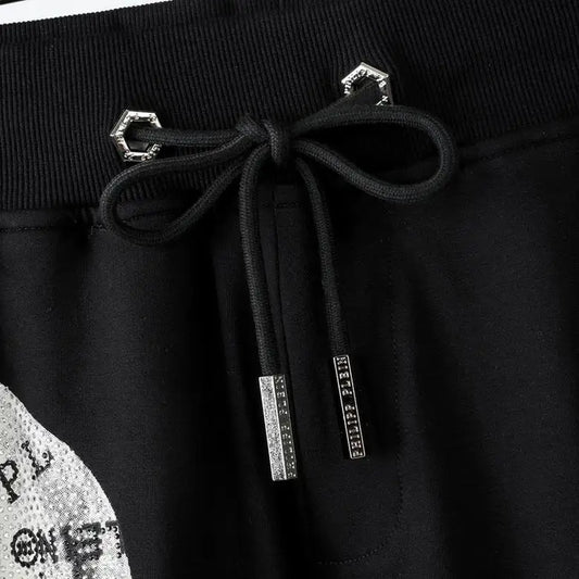 Philipp Plein Men's Black Shorts With Rhinestone Skull Print