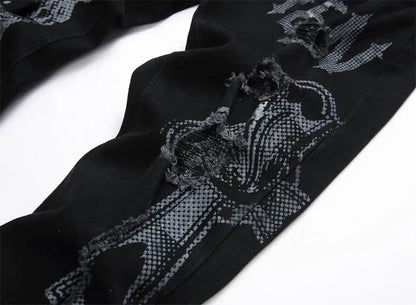 Philipp Plein Men's Black Jeans With Skull Graphic And Edgy Detailing