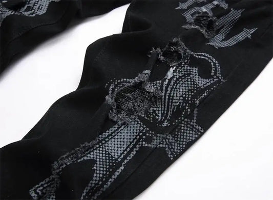 Philipp Plein Men's Black Jeans With Skull Graphic And Edgy Detailing