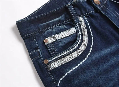Philipp Plein Men's Dark Blue Denim Jeans With Embellished Pocket Detailing