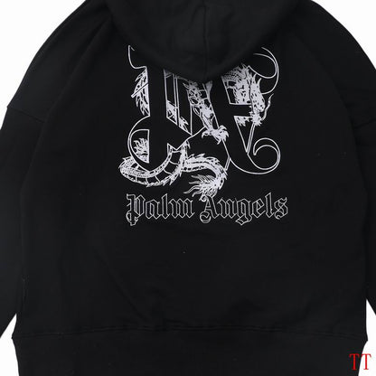 Palm Angels Red/Black Hoodie With Gold Embroidered Logo And Classic Hooded Silhouette