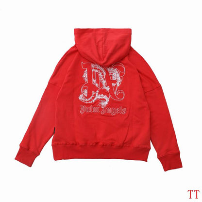 Palm Angels Red/Black Hoodie With Gold Embroidered Logo And Classic Hooded Silhouette