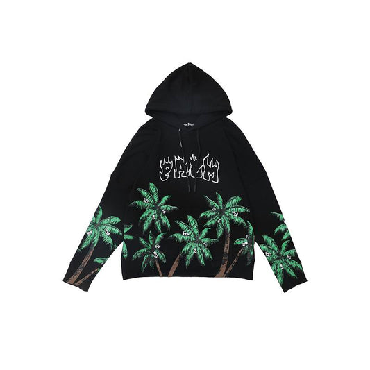 Palm Angels Cream Hoodie with Palm Tree Prints and Flame - styled Palm Lettering