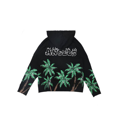 Palm Angels Cream Hoodie with Palm Tree Prints and Flame - styled Palm Lettering