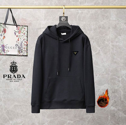 Prada White Hoodie With Signature Triangle Logo And Classic Hooded Design