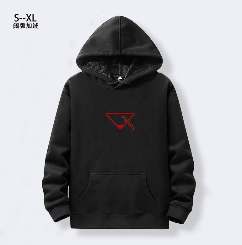 Prada Gray Hoodie With Iconic Red Triangle Logo And Cozy Hooded Design