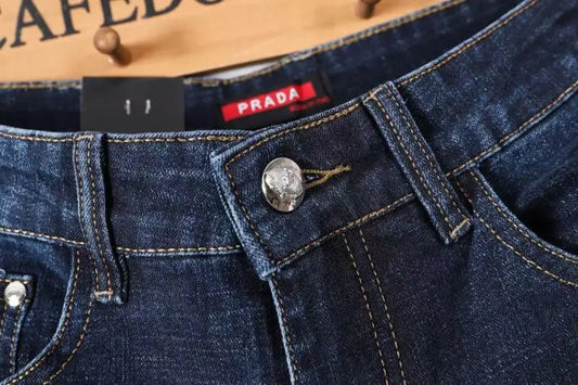 Prada Men's Dark Blue Denim Jeans With Classic Style And Premium Craftsmanship
