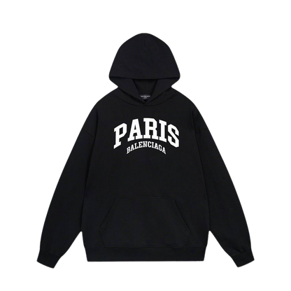 Balenciaga Black Hoodie With White PARIS Logo for Stylish Urban Outfits
