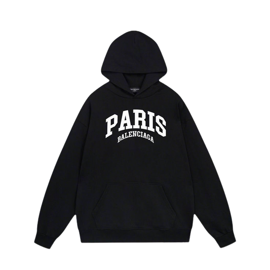 Balenciaga Black Hoodie With White PARIS Logo for Stylish Urban Outfits