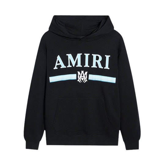 AMIRI Black/White Hoodie With Light Blue Logo And Stripe Design For Stylish Outfits