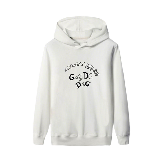 Dolce & Gabbana White Hoodie With Artistic Brand Letter Patterns For Unique Style