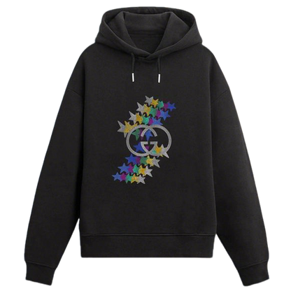Gucci Black Hoodie With Colorful Star And Interlocking G Logo For Trendy Outfits