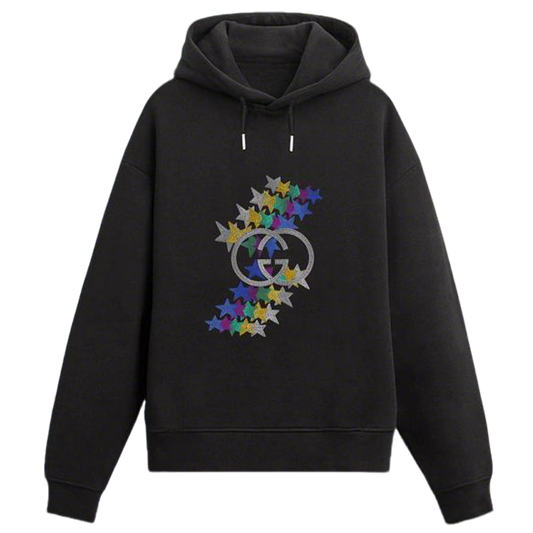 Gucci Black Hoodie With Colorful Star And Interlocking G Logo For Trendy Outfits