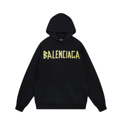 Balenciaga Black/White Hoodie With Distressed Gold Logo For Edgy Streetwear Style