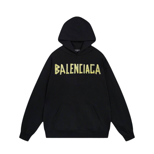 Balenciaga Black/White Hoodie With Distressed Gold Logo For Edgy Streetwear Style