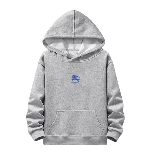 Burberry Grey Hoodie With Blue Classic Pattern For Subtle Fashion Statements