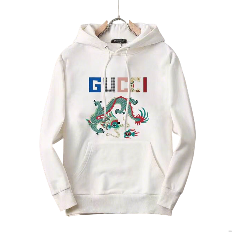 Gucci White/Black Hoodie With Colorful Dragon Graphic And Branded Lettering For Trendy Outfits