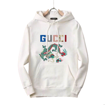 Gucci White/Black Hoodie With Colorful Dragon Graphic And Branded Lettering For Trendy Outfits
