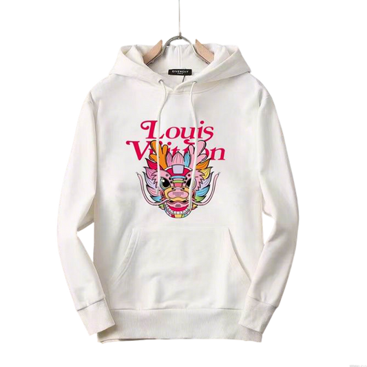 Louis Vuitton White Hoodie With Colorful Dragon Graphic And Brand Lettering For Fashion - Forward Looks