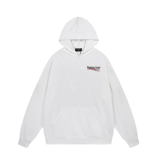 Balenciaga White/Black Hoodie With Small Logo And Striped Detail For Minimalist Chic