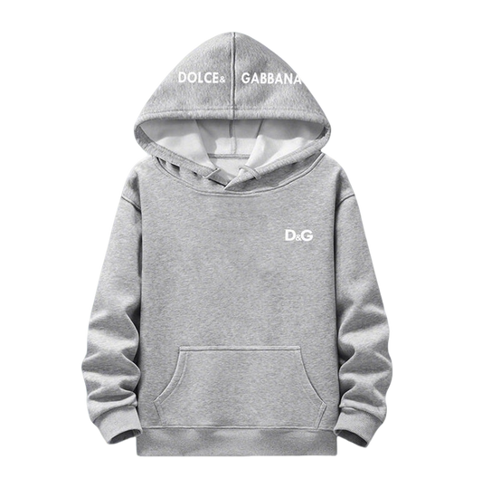 Dolce & Gabbana Grey Hoodie With Brand Logos On Hood And Body For Fashion Fans
