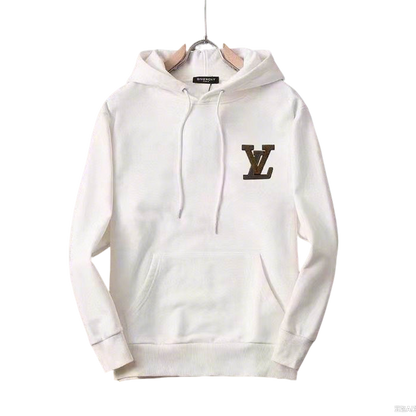 Louis Vuitton White/Black Hoodie With Signature LV Patch for Sophisticated Casual Outfits