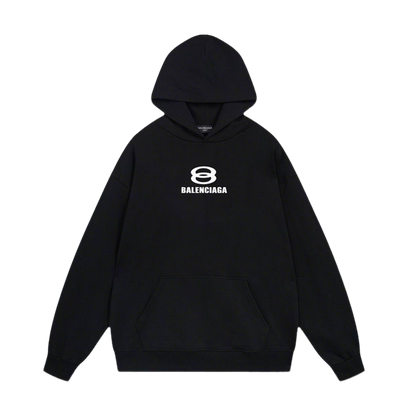 Balenciaga Black/White Hoodie With Unique Circular Logo And Brand Name For Fashion Enthusiasts