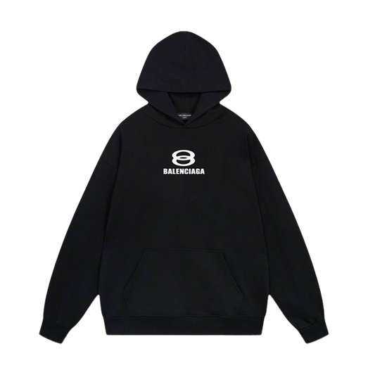 Balenciaga Black/White Hoodie With Unique Circular Logo And Brand Name For Fashion Enthusiasts