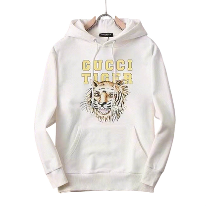 Gucci White/Black Hoodie With Tiger Graphic And Bold "GUCCI TIGER" Lettering For Fashion Fans