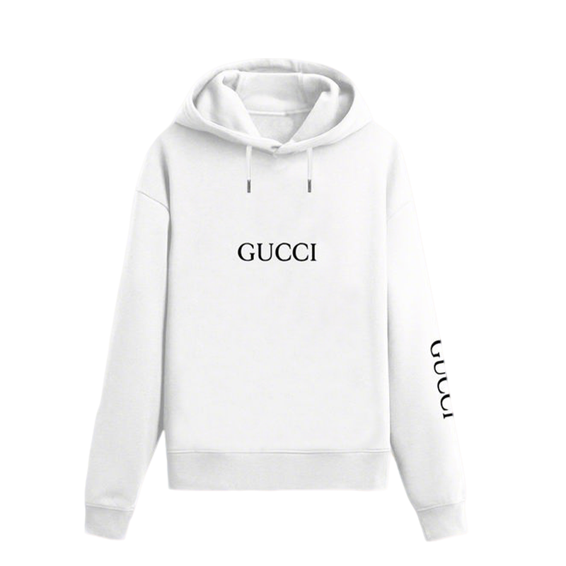 Gucci White/Black Hoodie With Classic Logo Print On Front And Sleeve For Timeless Style