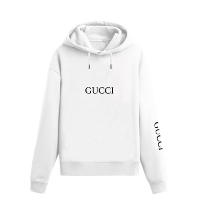 Gucci White/Black Hoodie With Classic Logo Print On Front And Sleeve For Timeless Style