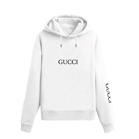 Gucci White/Black Hoodie With Classic Logo Print On Front And Sleeve For Timeless Style