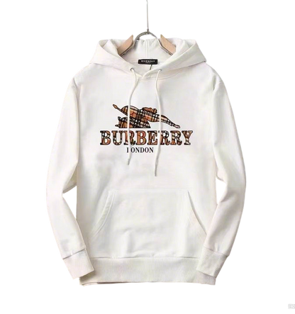 Burberry White Hoodie With Checkered Pattern And Brand Logo For Fashion Lovers