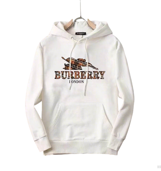 Burberry White Hoodie With Checkered Pattern And Brand Logo For Fashion Lovers