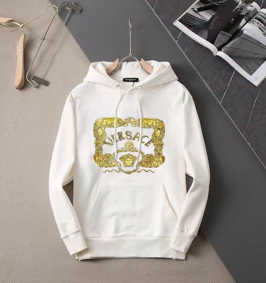 Versace Black Hoodie With Gold - Embroidered Logo And Ornate Pattern Design