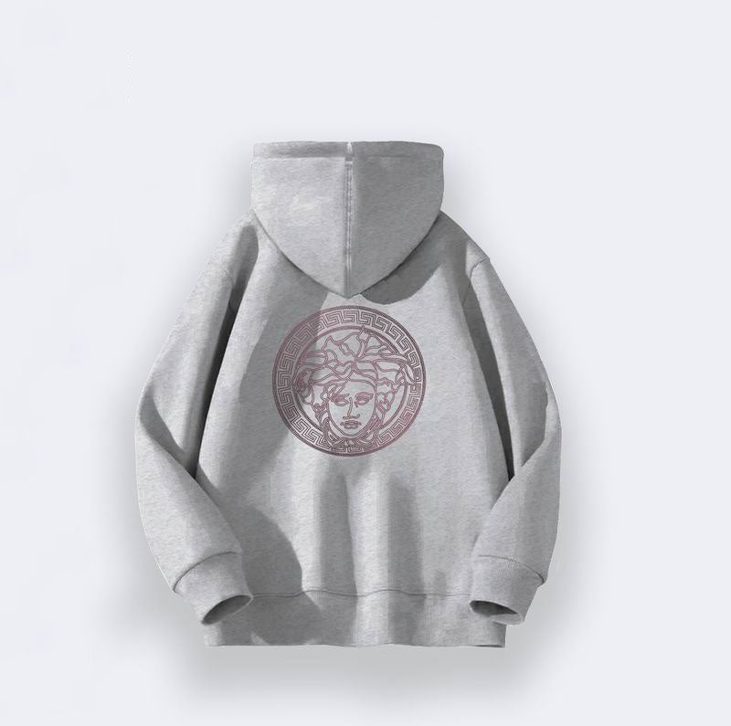 Versace - Inspired Gray Zip - Up Hoodie With Hooded Design And Oversized Silhouette