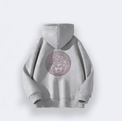 Versace - Inspired Gray Zip - Up Hoodie With Hooded Design And Oversized Silhouette