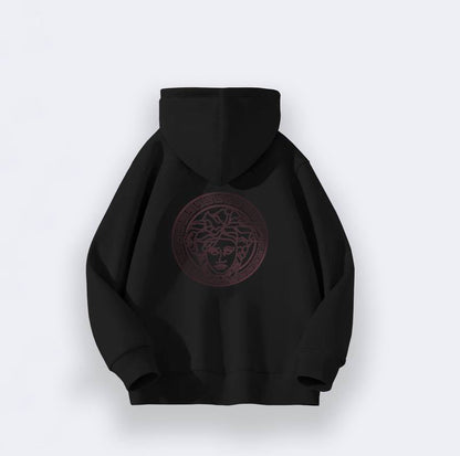 Versace - Inspired Gray Zip - Up Hoodie With Hooded Design And Oversized Silhouette