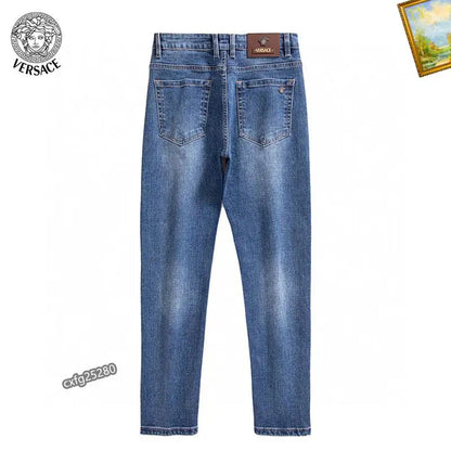 Versace Men's Blue Denim Jeans With Iconic Medusa Embroidery Detail