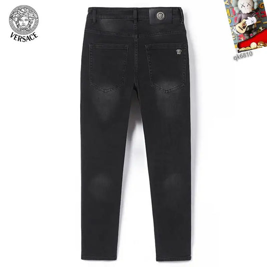 Versace Men's Black Denim Jeans With Signature Medusa Accent Detail