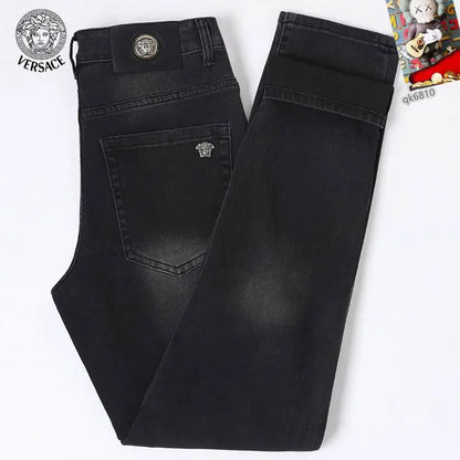 Versace Men's Black Denim Jeans With Signature Medusa Accent Detail