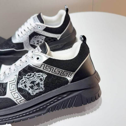 Versace Black And Silver Platform Sneakers With Medusa And Greek Key Designs
