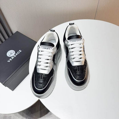 Versace Black And Silver Platform Sneakers With Medusa And Greek Key Designs
