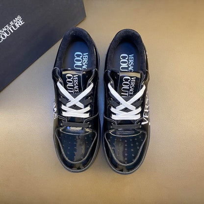 Versace Jeans Couture Black Patent Leather Low - Top Sneakers