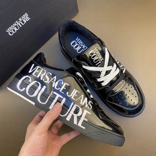Versace Jeans Couture Black Patent Leather Low - Top Sneakers