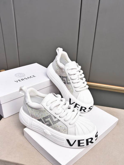Versace Crystal - Embellished White Platform Sneakers With Medusa Detail