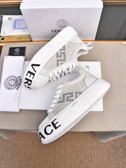 Versace Crystal - Embellished White Platform Sneakers With Medusa Detail