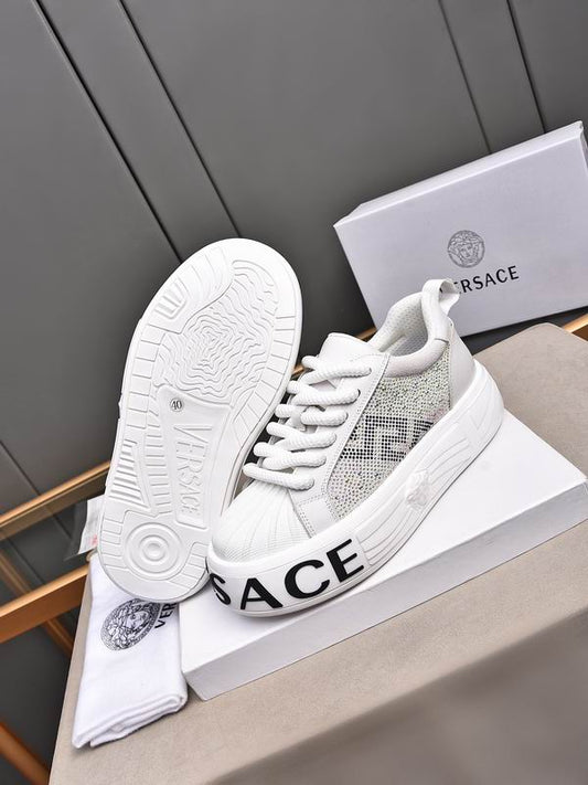 Versace Crystal - Embellished White Platform Sneakers With Medusa Detail