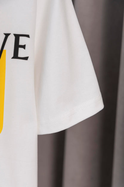 LOEWE White/Black Tee With Yellow Logo Patch For Stylish Casual Wardrobe Update